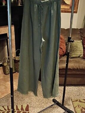 FINAL PRICE TGU 100% LINO Linen Wide Leg Pants With Frayed Hem